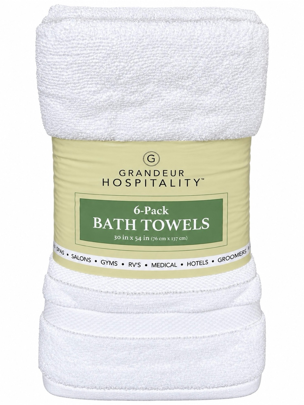 Grandeur Hospitality White Bath Towels 6 Pack 30x54 100% Cotton